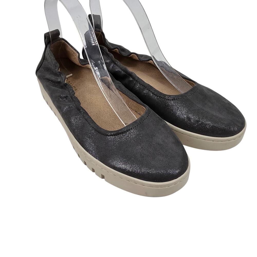 NWOT Vionic Metallic Dark Gray Leather Uptown Ballet Comfort Slip On Flat Size 9